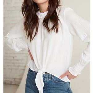 Bella Dahl white tie front smocked top Tencel